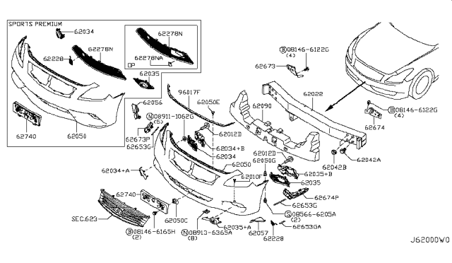 2010 Infiniti G37 Bracket - Licence Plate Diagram for 96210-1NL0A