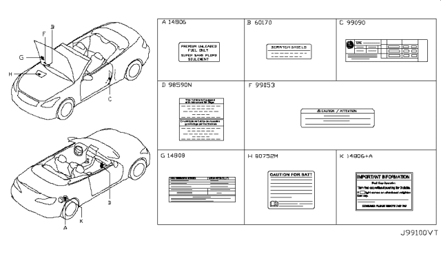2014 Infiniti Q60 Convertible Caution Plate & Label Diagram 1