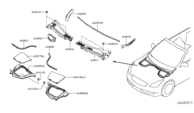 2014 Infiniti Q60 Convertible Cowl Top & Fitting Diagram