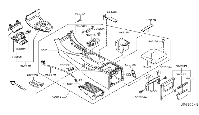 2010 Infiniti G37 Body - Console Diagram for 96911-1NF2C