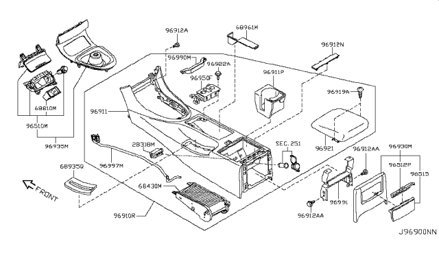 2010 Infiniti G37 Cup Holder Assembly Diagram for 68430-1NF2C