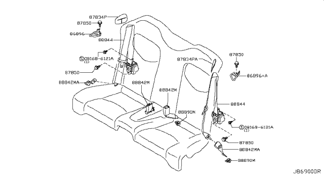 2013 Infiniti G37 Belt Assy-Rear Buckle, Center Diagram for 88842-JJ50A