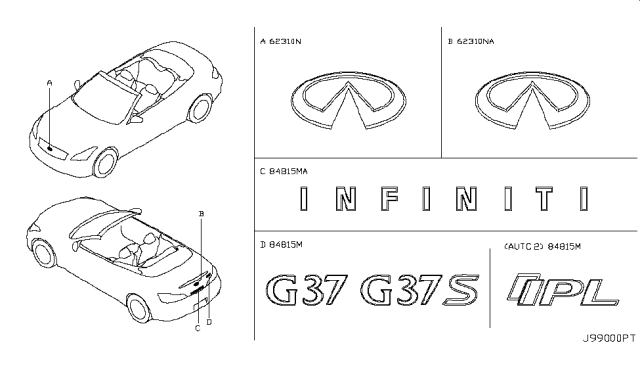 2013 Infiniti G37 Emblem & Name Label Diagram 1