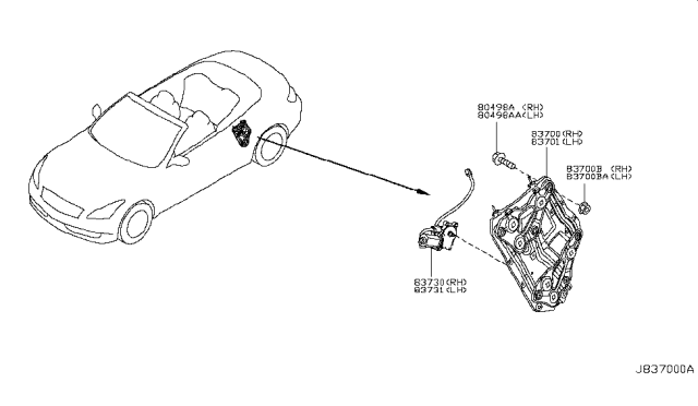 2015 Infiniti Q60 Convertible Side Window Regulator & Handle Diagram 2