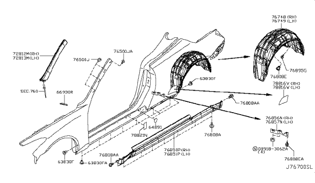 2010 Infiniti G37 Finisher-Front Pillar RH Diagram for 76836-JJ50A