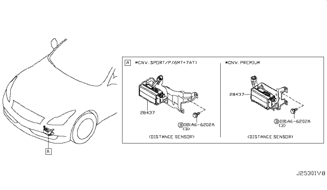 2011 Infiniti G37 Distance Sensor Assembly Diagram for 28437-1NJ2B