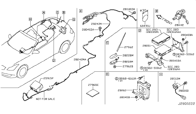 2014 Infiniti Q60 Cover-Antenna Base Diagram for 28228-3GY1B