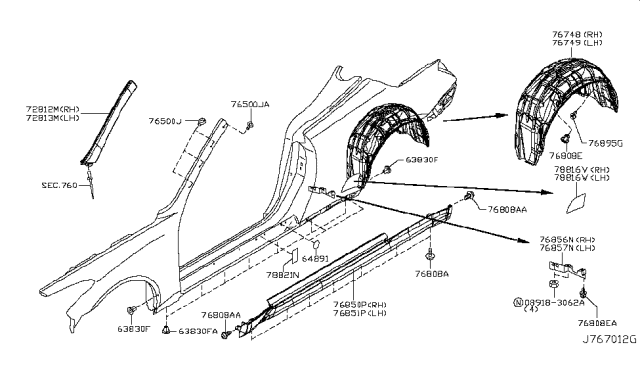 2011 Infiniti G37 Convertible Body Side Fitting Diagram 2