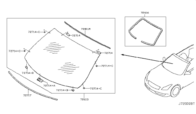 2009 Infiniti G37 MOULDING Windshield Diagram for 72752-JL01A