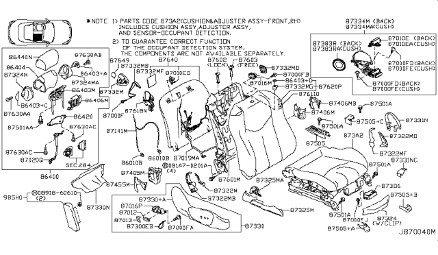 2012 Infiniti G37 Cushion Complete-Front Seat RH Diagram for 87300-1NJ3C