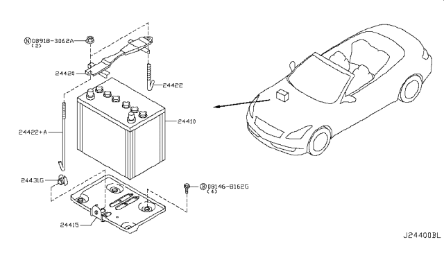 2009 Infiniti G37 Convertible Battery & Battery Mounting Diagram