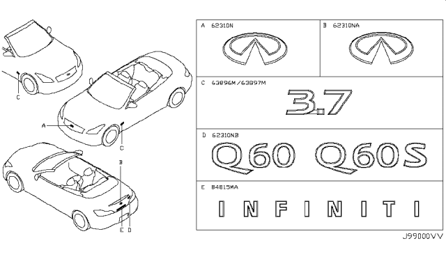 2015 Infiniti Q60 Convertible Emblem & Name Label Diagram 2
