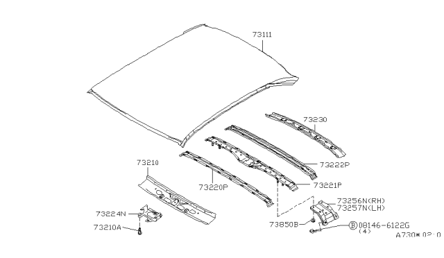 1999 Infiniti G20 Roof Panel & Fitting Diagram 1