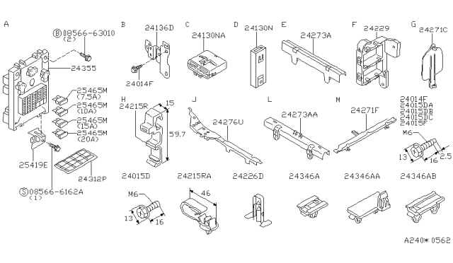1999 Infiniti G20 Bracket-Fuse Block Diagram for 24317-2J900