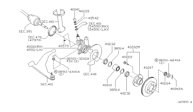 2001 Infiniti G20 KNUCKLE Assembly,LH Diagram for 40011-2J500