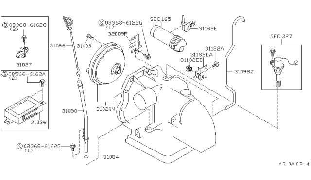 2000 Infiniti G20 Control Unit-Shift Diagram for 31036-7J100