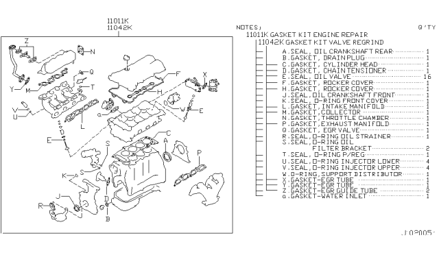 2002 Infiniti G20 Engine Gasket Kit Diagram 1