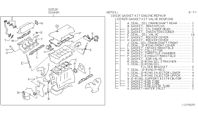 2001 Infiniti G20 Engine Gasket Kit Diagram 2