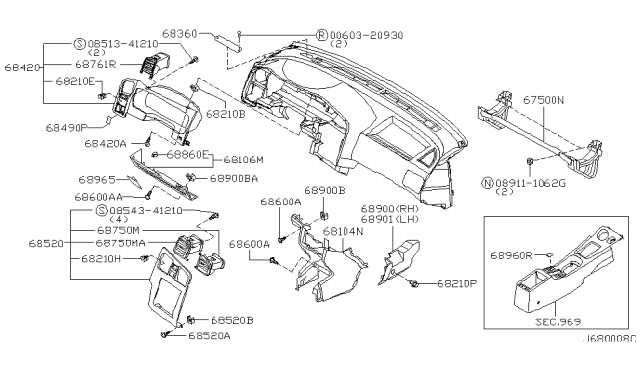 2002 Infiniti G20 Instrument Panel,Pad & Cluster Lid Diagram 2