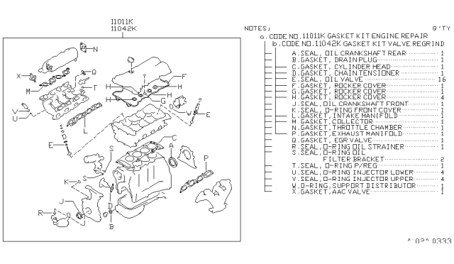 1999 Infiniti G20 Engine Gasket Kit Diagram