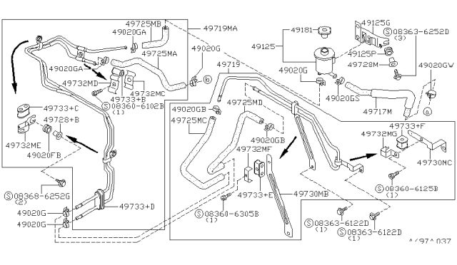 2000 Infiniti G20 Power Steering Tube Assembly Diagram for 49726-7J100