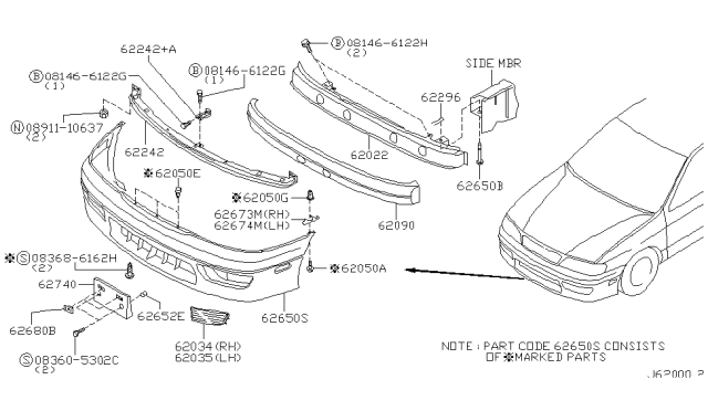 2001 Infiniti G20 Reinforce-Front Bumper Center,Inner Diagram for 62030-7J130