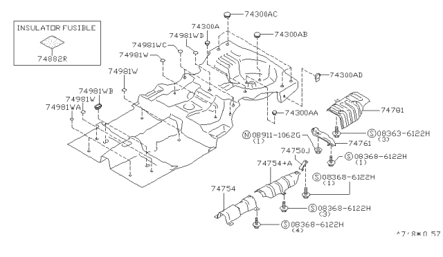 2000 Infiniti G20 INSULATOR-Heat,Front Floor Diagram for 74753-4L000