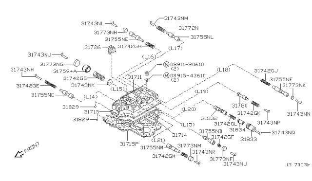 2001 Infiniti G20 Upper Control Valve Body Diagram for 31711-3AX00