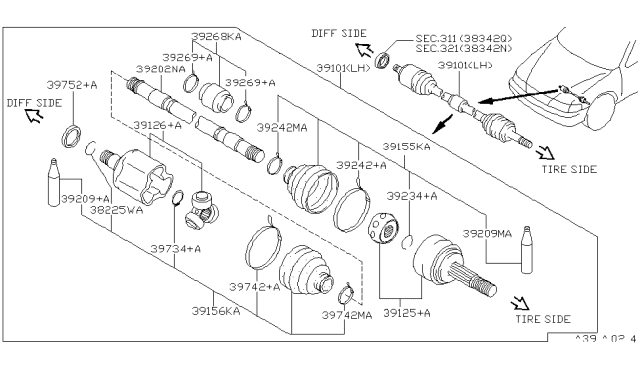 2000 Infiniti G20 Joint Assy-Inner Diagram for 39711-0M377