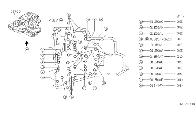 2001 Infiniti G20 Control Valve Assembly Diagram for 31705-3AX00