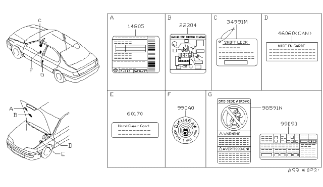 2000 Infiniti G20 Caution Plate & Label Diagram 1