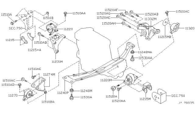 2000 Infiniti G20 Engine & Transmission     Mounting Diagram 3