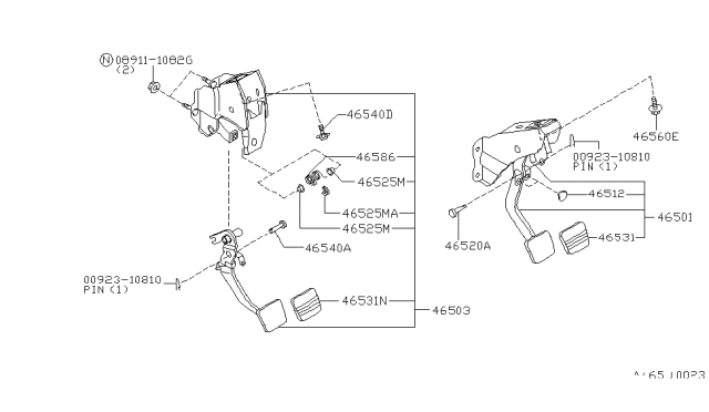 2001 Infiniti G20 Pedal Assy-Clutch W/Bracket Diagram for 46503-7J101