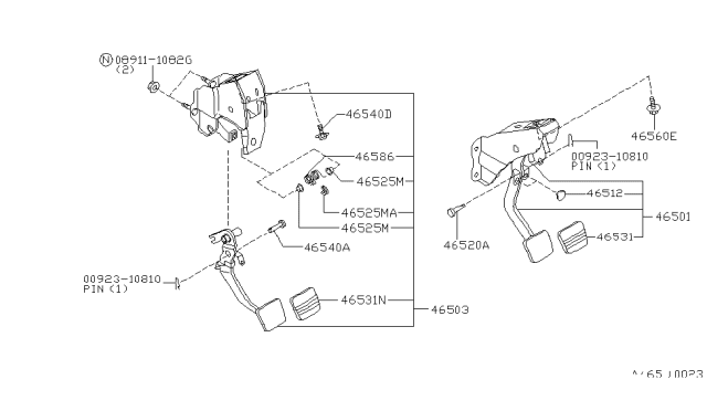 2001 Infiniti G20 Brake & Clutch Pedal Diagram 2