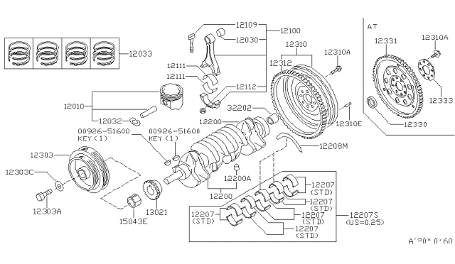 2001 Infiniti G20 Piston,Crankshaft & Flywheel Diagram