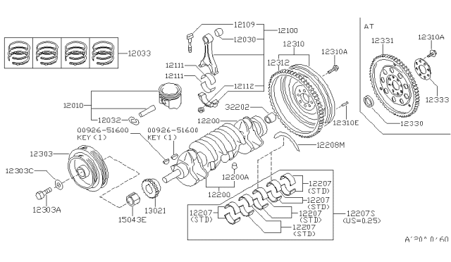 2000 Infiniti G20 Piston,Crankshaft & Flywheel Diagram