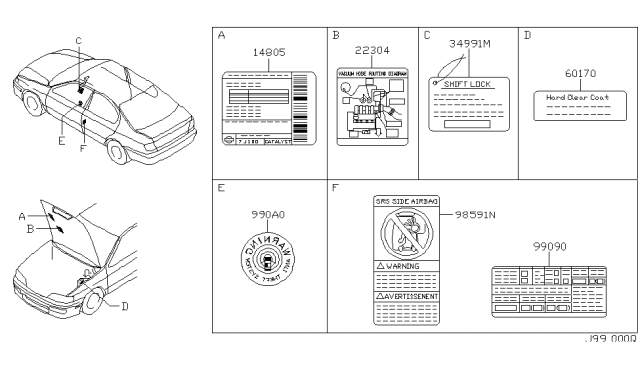 2002 Infiniti G20 Caution Plate & Label Diagram 1