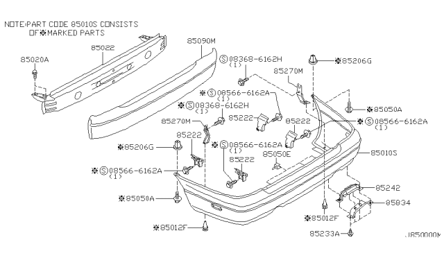 1999 Infiniti G20 Rear Bumper Fascia Kit Diagram for 85022-7J125