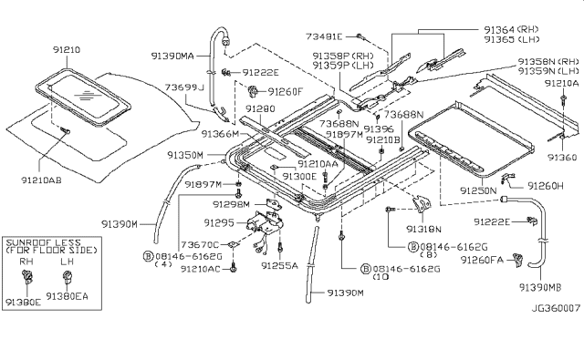 2000 Infiniti G20 Sun Roof Parts Diagram