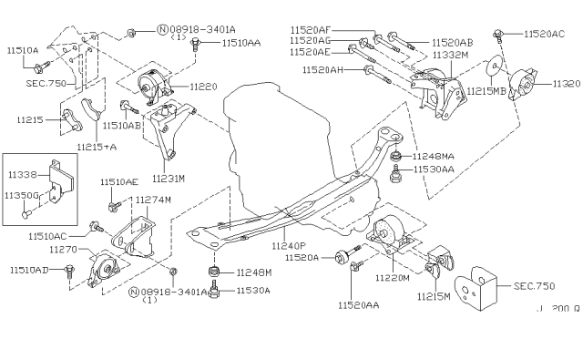 2002 Infiniti G20 INSULATOR Assembly-Engine Mounting,Front L Diagram for 11220-7J401