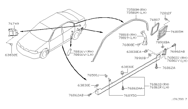 2002 Infiniti G20 MUDGUARD-Center,_Rear RH Diagram for 76856-3J161