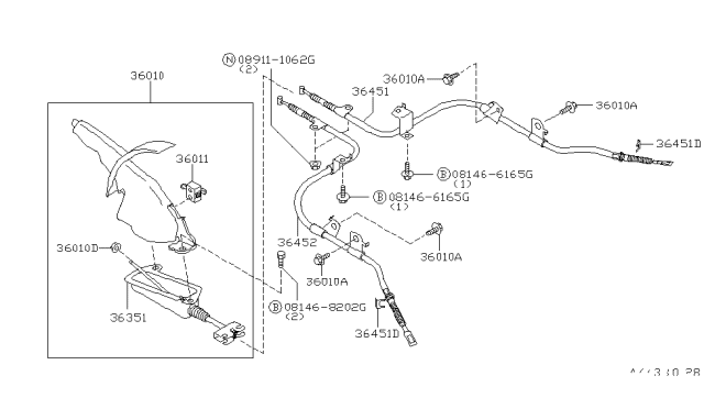 1999 Infiniti G20 Cable Assy-Brake,Rear RH Diagram for 36530-3J610