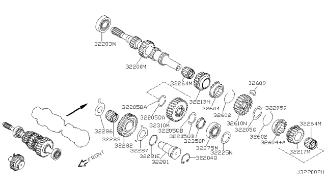 2002 Infiniti G20 SHIM Adjust Input Shaft Bearing Diagram for 32225-6J061