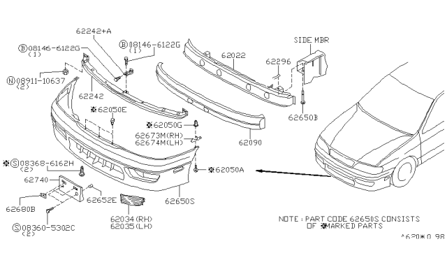 2000 Infiniti G20 Front Bumper Diagram 1