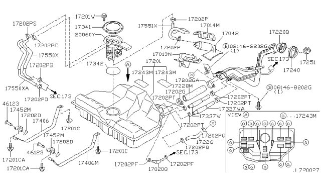 2000 Infiniti G20 Band Assy-Fuel Tank,Mounting Diagram for 17407-7J100