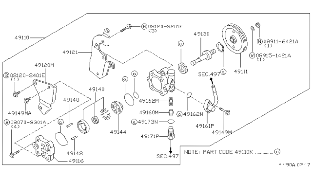 1999 Infiniti G20 Bolt-Power Steering Pump Diagram for 49164-0E000