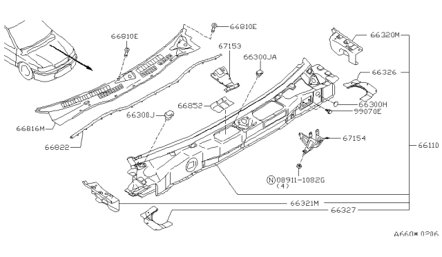 1999 Infiniti G20 Cowl Top & Fitting Diagram 1