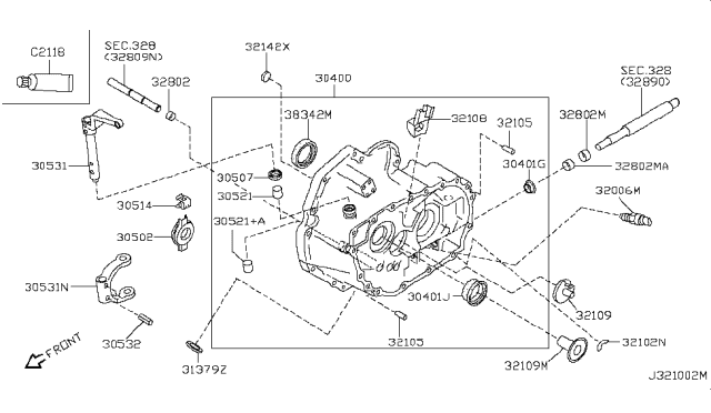 2000 Infiniti G20 Channel-Oil,Input Shaft Rear Diagram for 32109-6J000