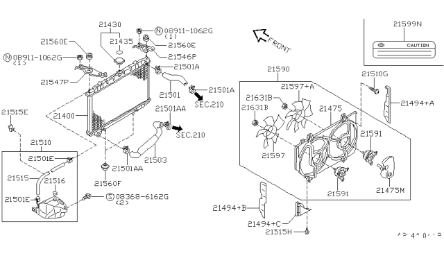 2002 Infiniti G20 Radiator,Shroud & Inverter Cooling Diagram 4