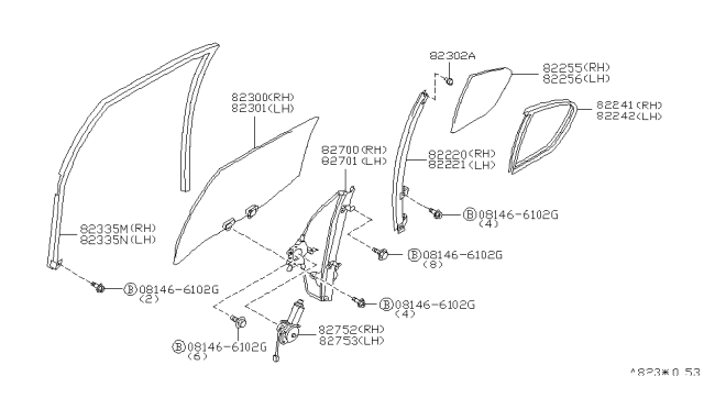 2000 Infiniti G20 Motor Assy-Regulator,RH Diagram for 82730-6J000